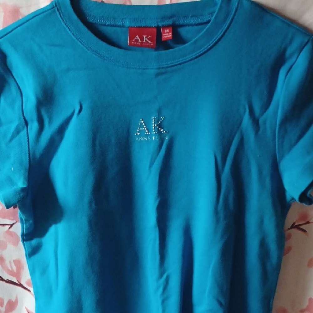 Anne Klein Blue Short Sleeve Tee with Crew Neck